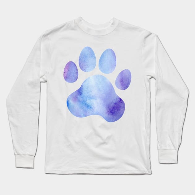 Blue and Purple Paw Print Long Sleeve T-Shirt by annmariestowe